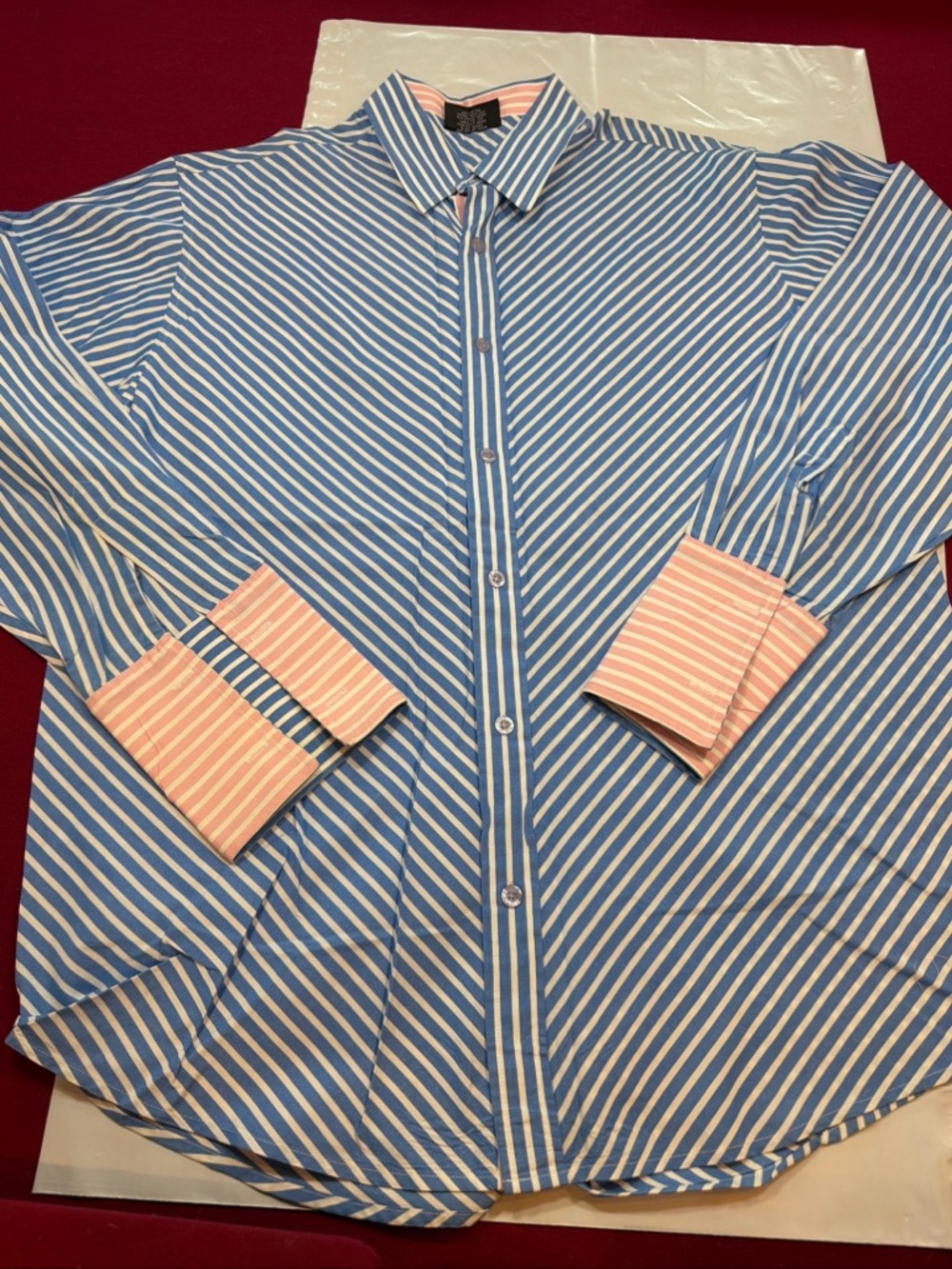 Southpole Button Dress Shirt Men’s  XL Blue White Long Sleeve PINK Striped Cuffs